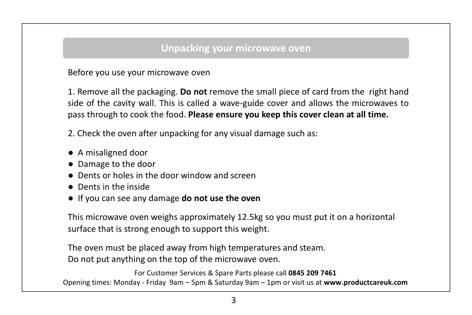 Unpacking your microwave oven | RUSSELL HOBBS 20 Litre microwave oven RHM2010S(-H) User Manual | Page 5 / 36