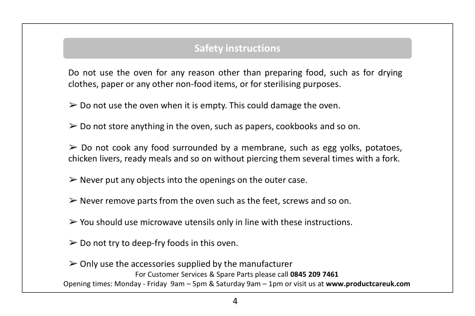 Safety instructions | RUSSELL HOBBS 20 Litre microwave oven RHM2010S(-H) User Manual | Page 6 / 36