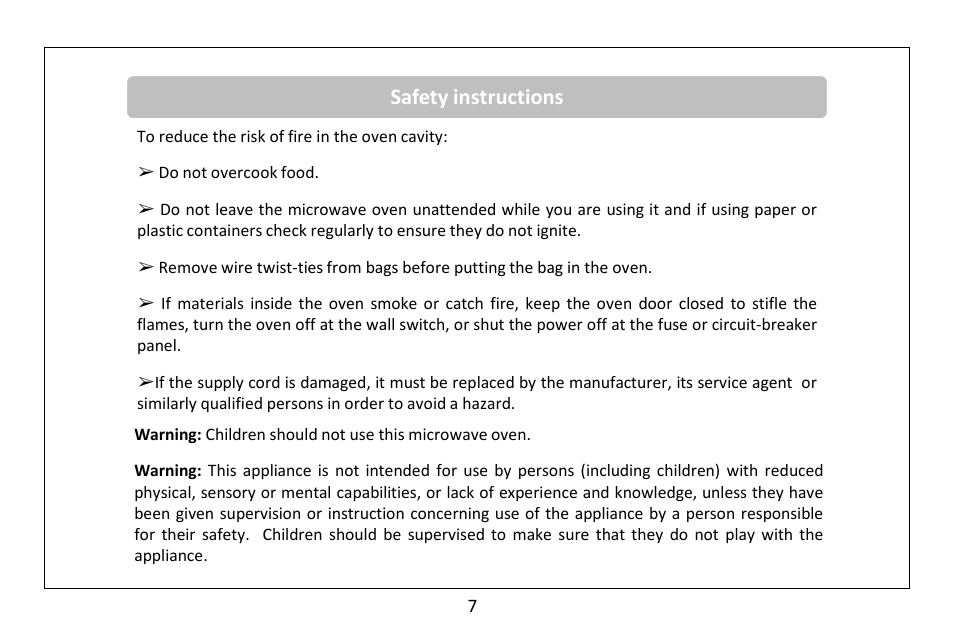 Safety instructions | RUSSELL HOBBS 20 Litre microwave oven RHM2010S(-H) User Manual | Page 9 / 36