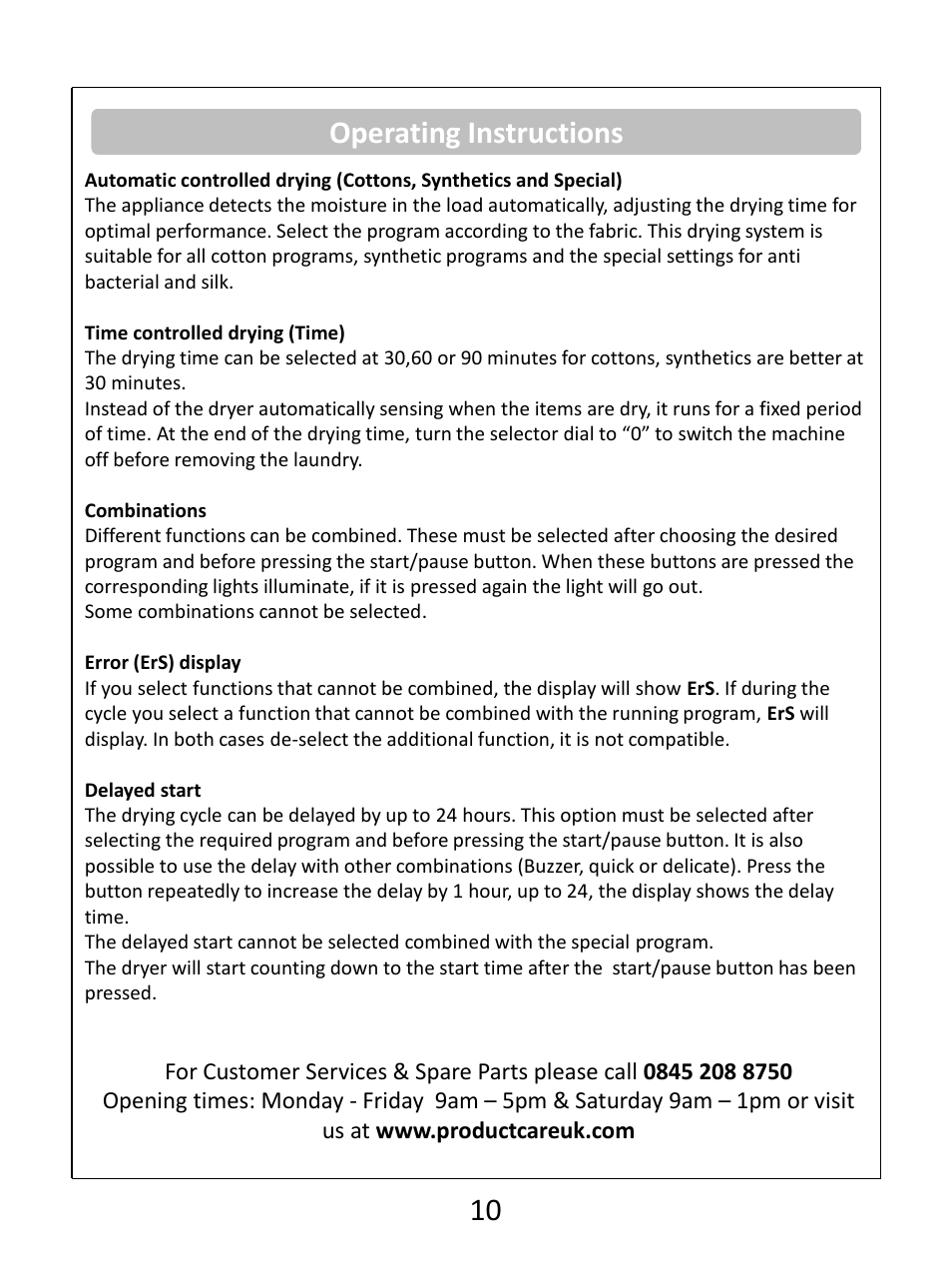 Operating instructions | RUSSELL HOBBS Condenser Tumble Dryer RHCTD200B User Manual | Page 12 / 24