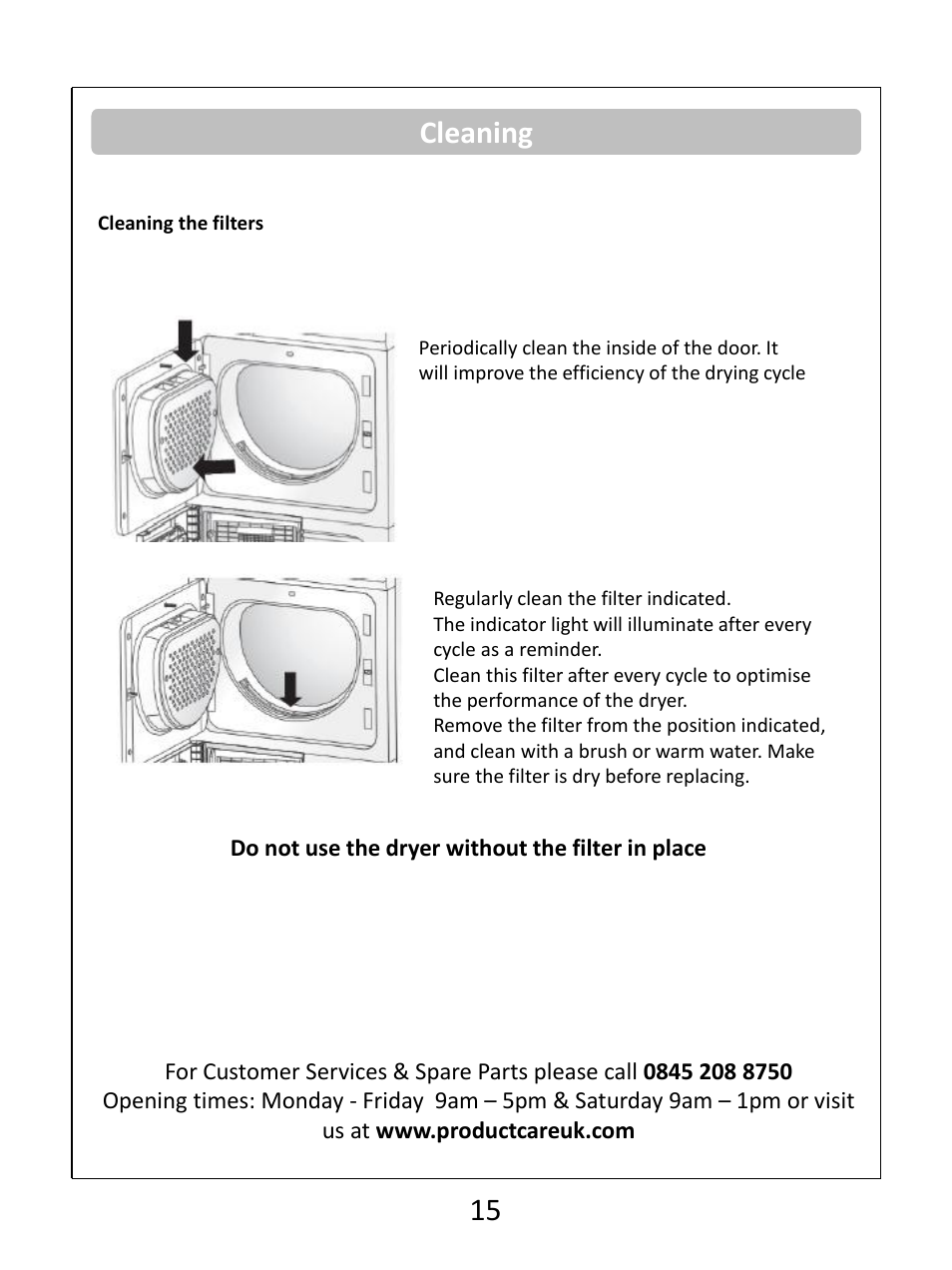 Cleaning | RUSSELL HOBBS Condenser Tumble Dryer RHCTD200B User Manual | Page 17 / 24