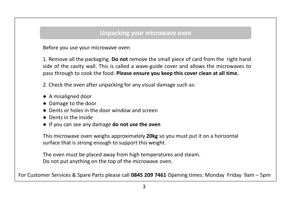 Unpacking your microwave oven | RUSSELL HOBBS RHM3002 User Manual | Page 4 / 36