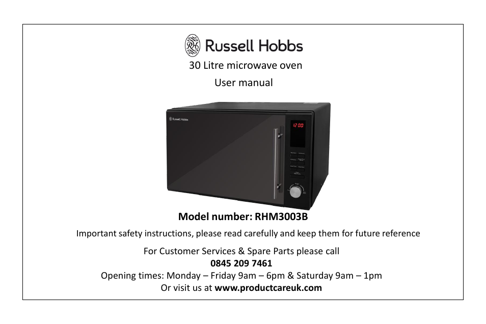RUSSELL HOBBS 30 Litre microwave oven RHM3003B User Manual | 36 pages