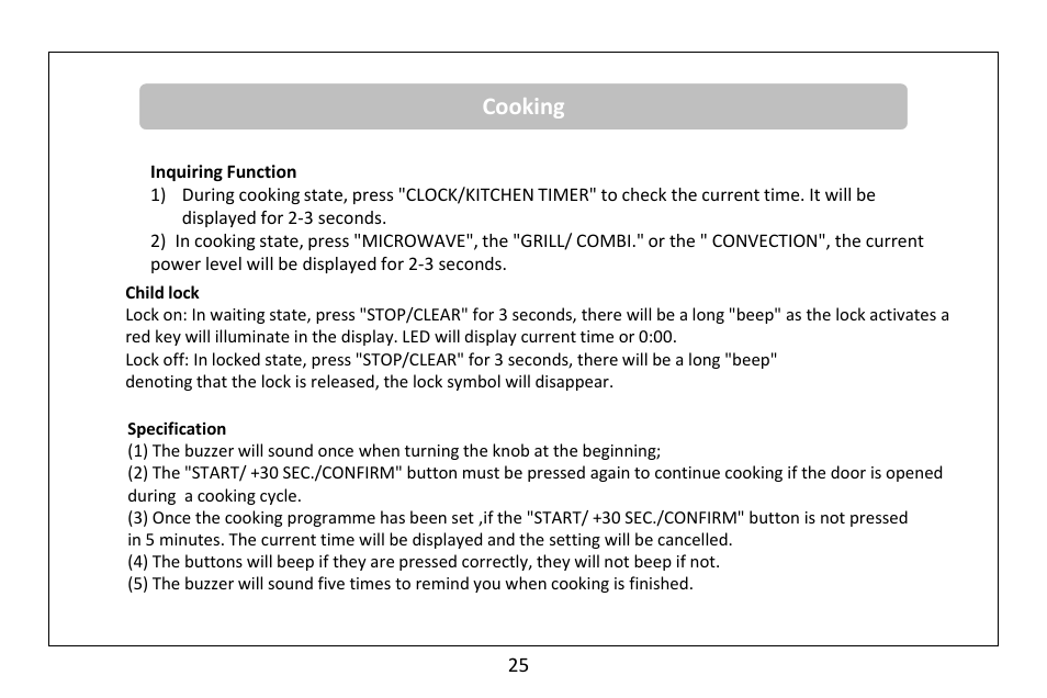 Cooking | RUSSELL HOBBS 30 Litre microwave oven RHM3003B User Manual | Page 26 / 36