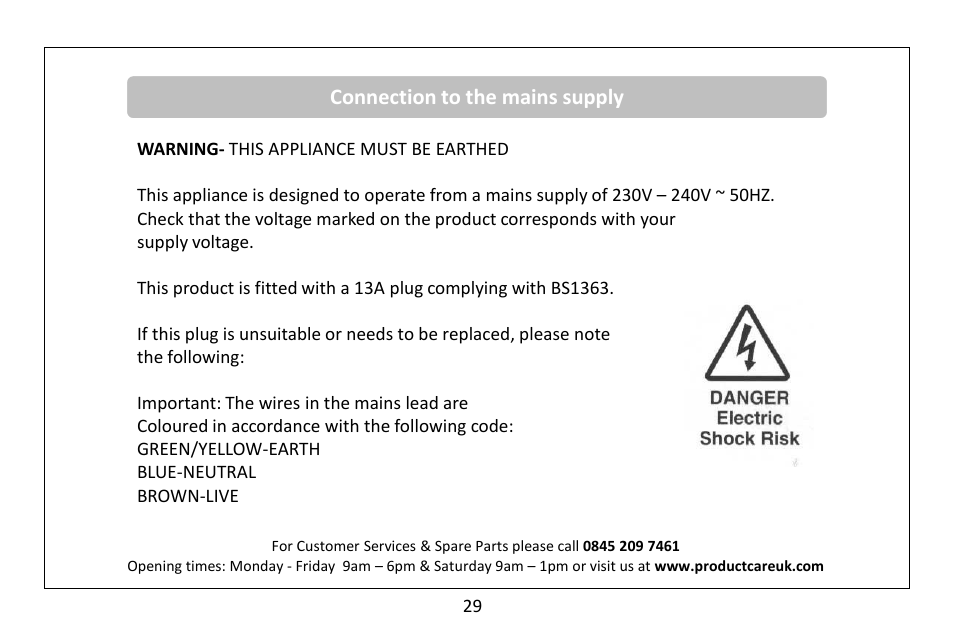 Connection to the mains supply | RUSSELL HOBBS 30 Litre microwave oven RHM3003B User Manual | Page 30 / 36