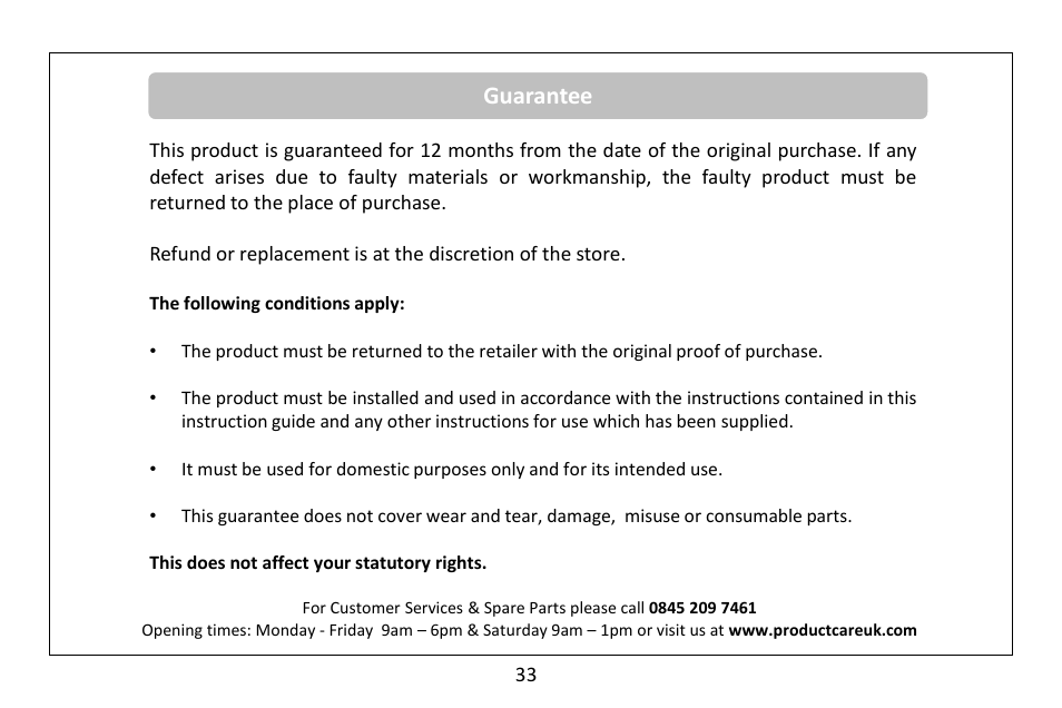 Guarantee | RUSSELL HOBBS 30 Litre microwave oven RHM3003B User Manual | Page 34 / 36