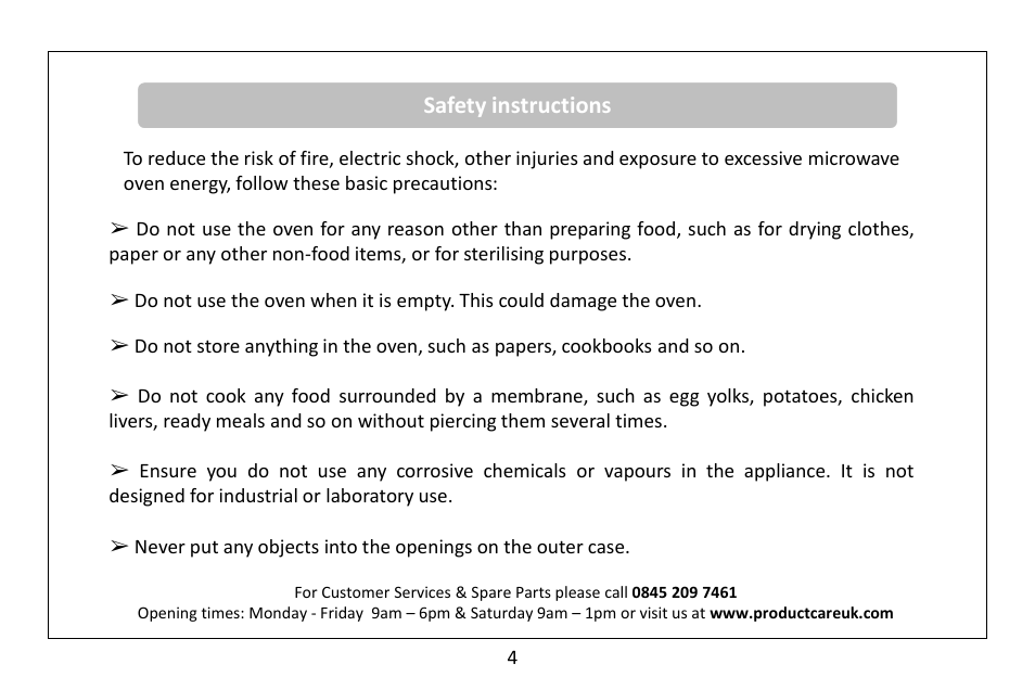 Safety instructions | RUSSELL HOBBS 30 Litre microwave oven RHM3003B User Manual | Page 5 / 36