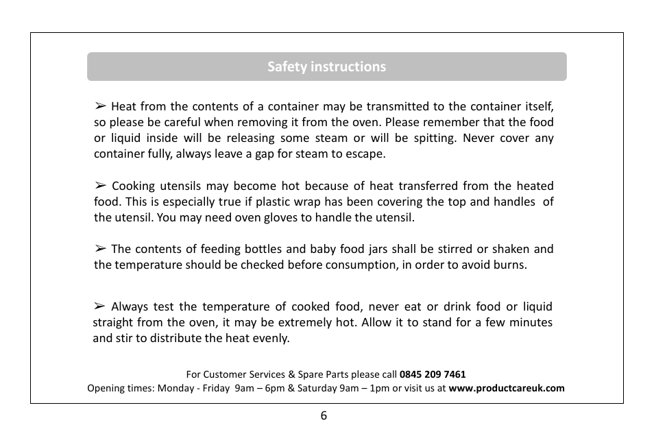 Safety instructions | RUSSELL HOBBS 30 Litre microwave oven RHM3003B User Manual | Page 7 / 36