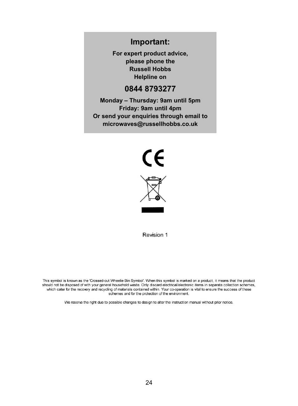 Important | RUSSELL HOBBS RHM2505 User Manual | Page 25 / 25