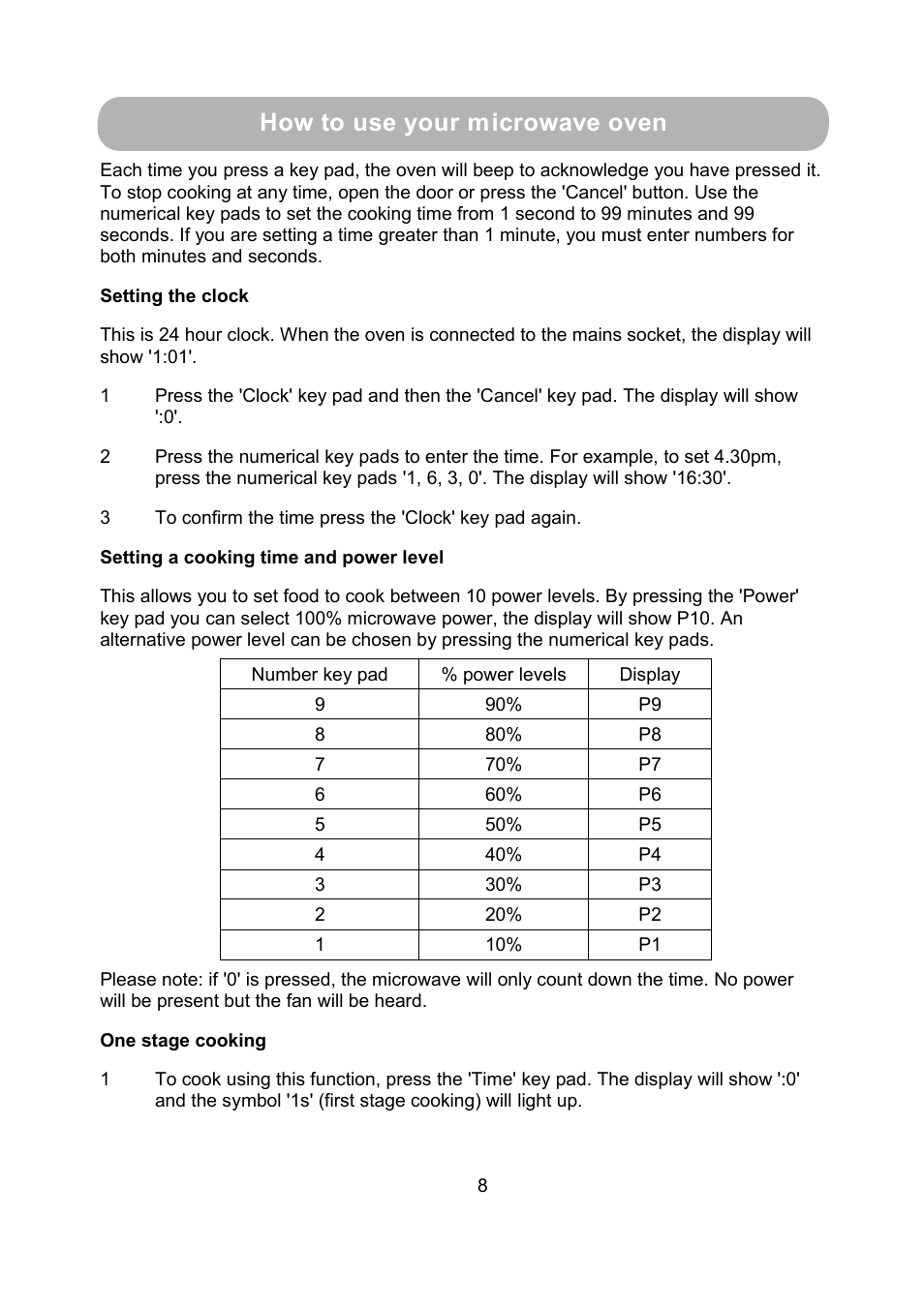 Control panel how to use your microwave oven | RUSSELL HOBBS RHM1718B User Manual | Page 9 / 18