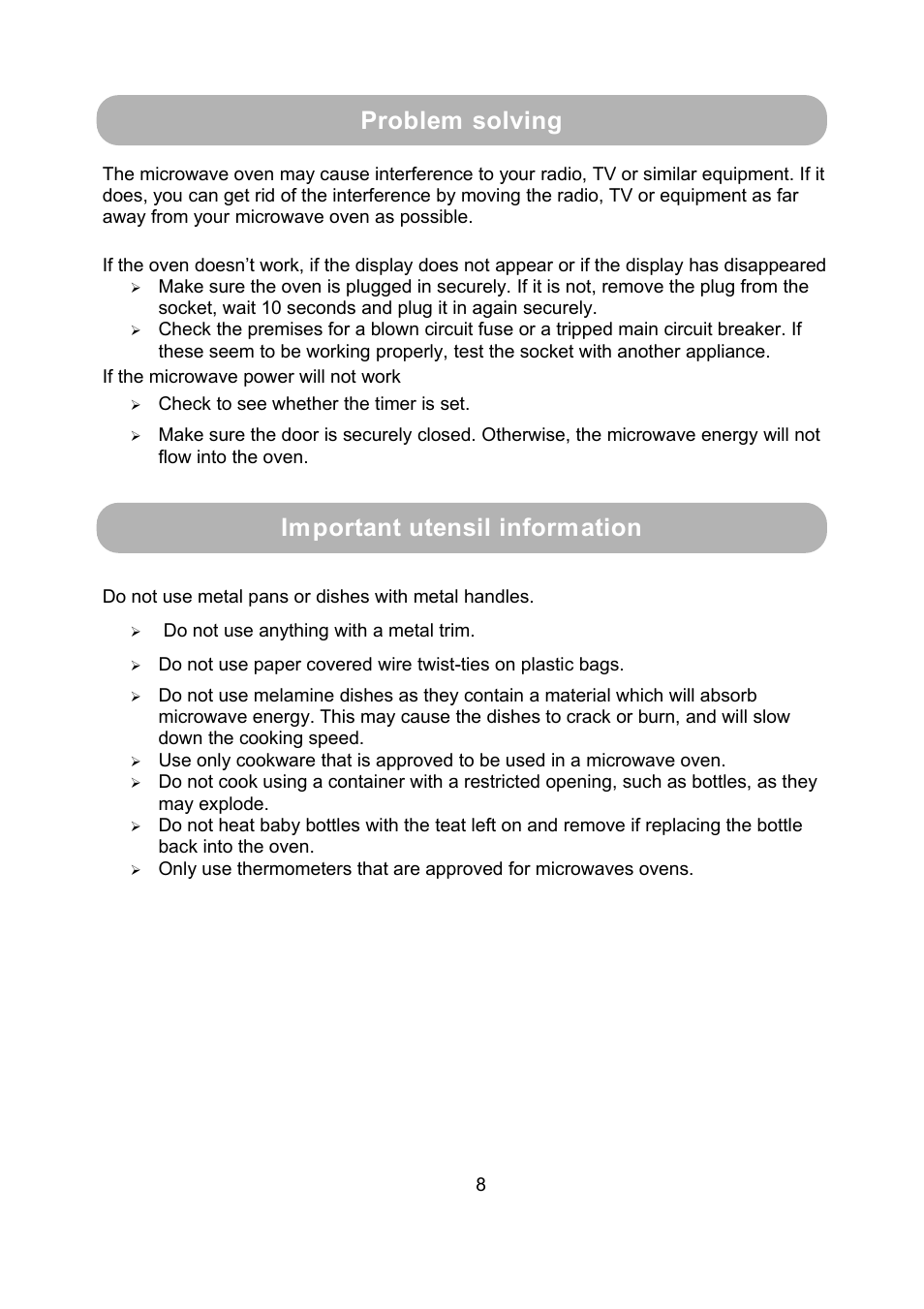 Problem solving important utensil information | RUSSELL HOBBS 17 Litre Manual Microwave RHM1708-G User Manual | Page 11 / 13