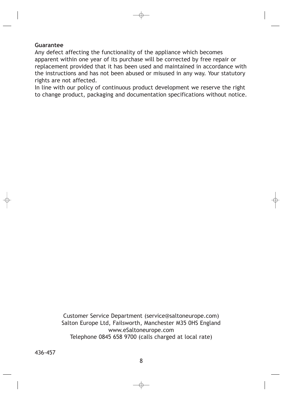 RUSSELL HOBBS JOYCE_RH_10950_IB_25-4-03 User Manual | Page 8 / 8