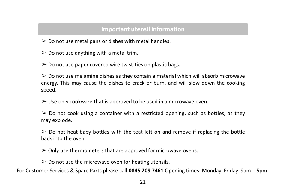 Important utensil information | RUSSELL HOBBS Russel Hobbs 20 Litre Microwave Oven RHM2047SS User Manual | Page 23 / 32