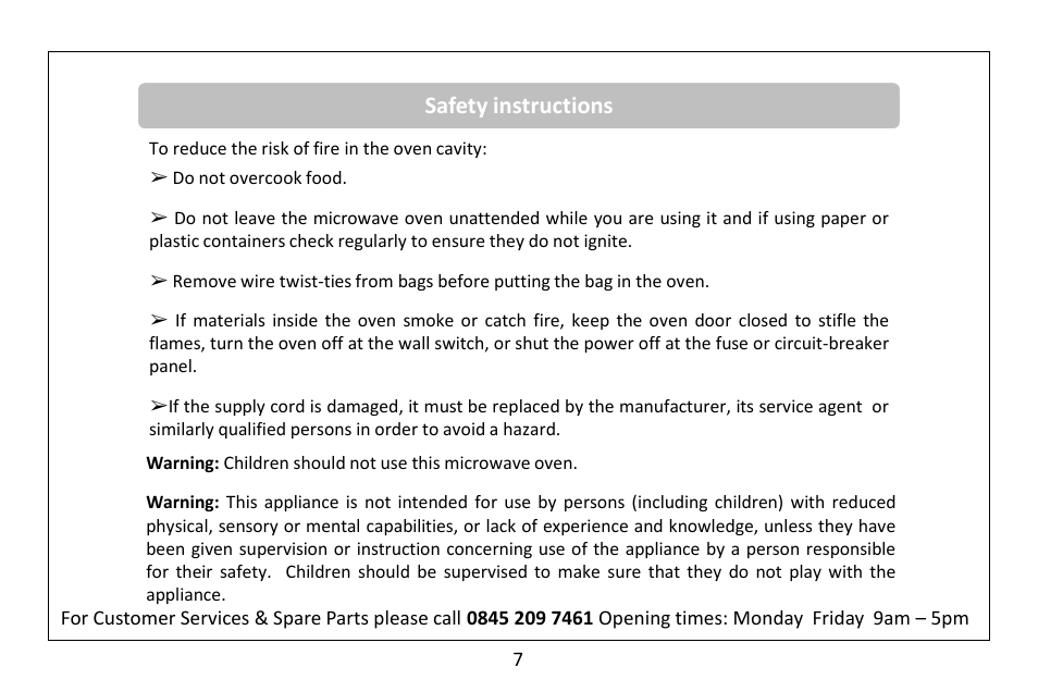 Safety instructions | RUSSELL HOBBS Russel Hobbs 20 Litre Microwave Oven RHM2047SS User Manual | Page 9 / 32