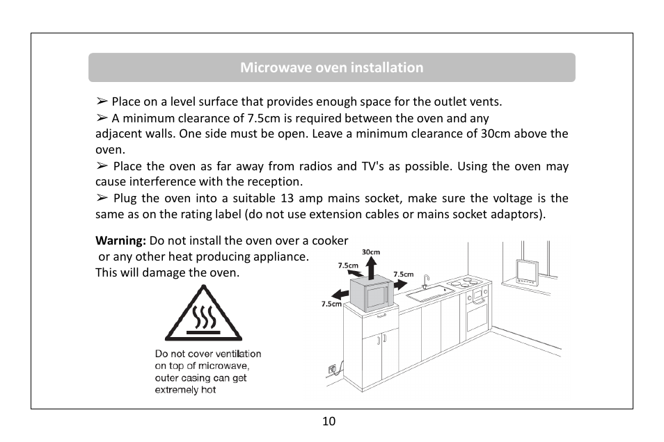 Microwave oven installation | RUSSELL HOBBS microwave oven RHM2560CG User Manual | Page 11 / 36