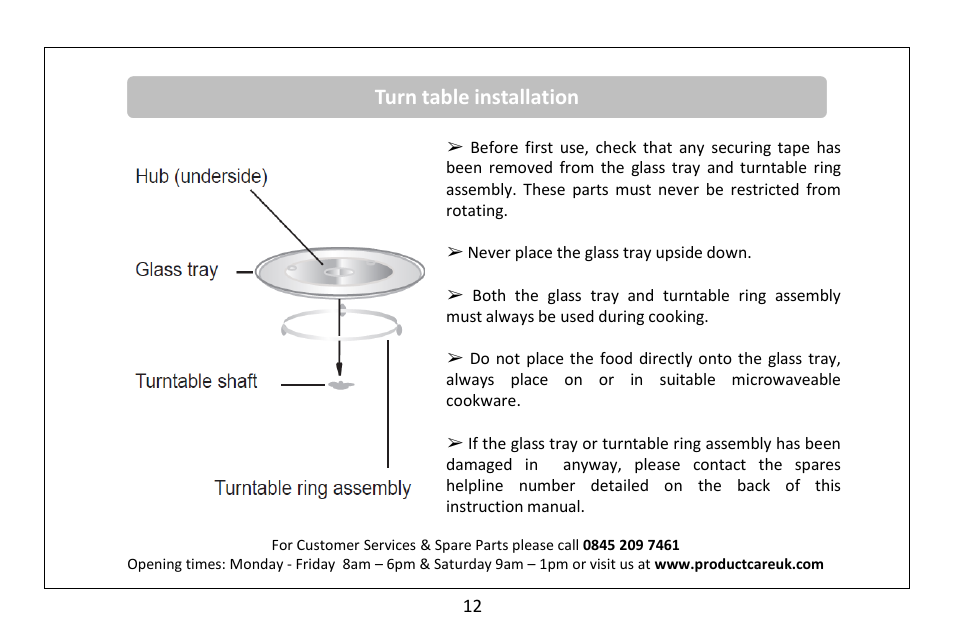 Turn table installation | RUSSELL HOBBS microwave oven RHM2560CG User Manual | Page 13 / 36