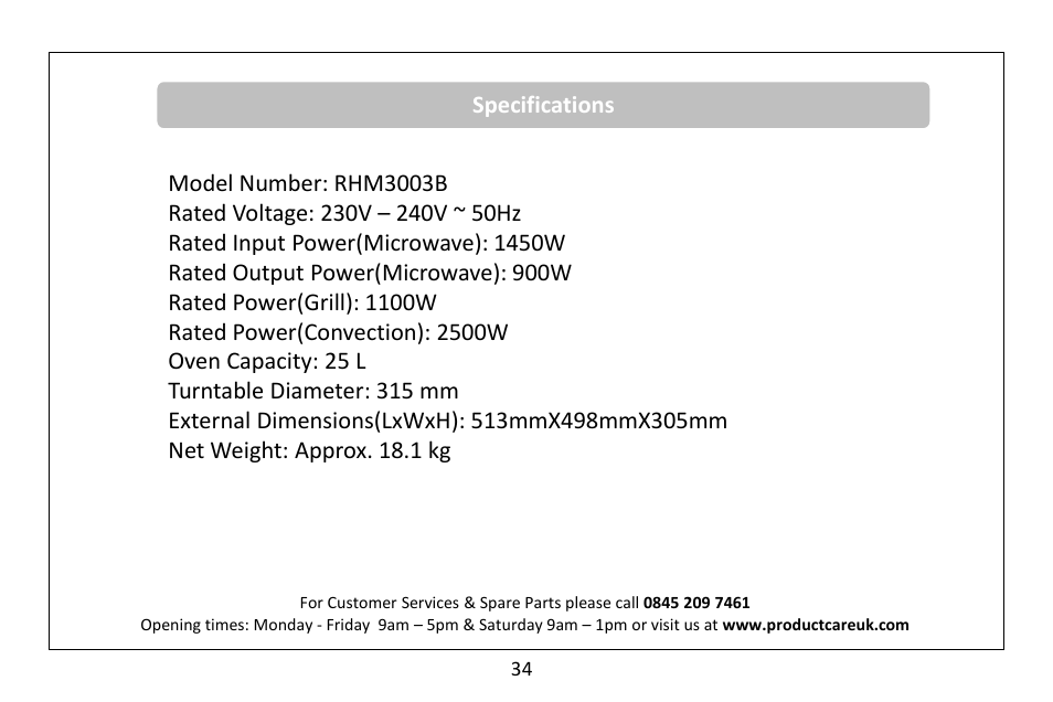 RUSSELL HOBBS microwave oven RHM2560CG User Manual | Page 35 / 36