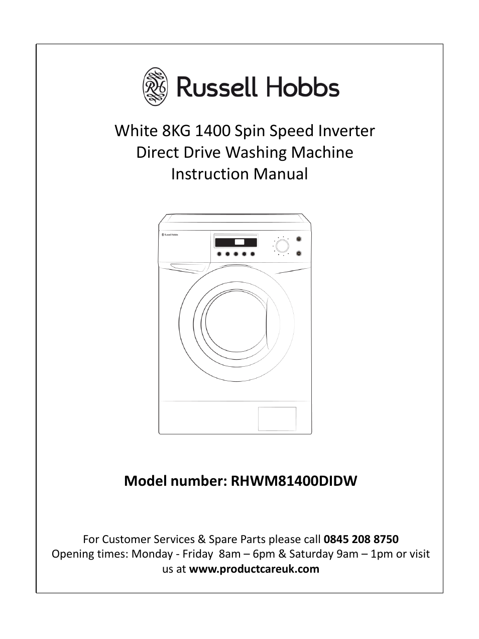 RUSSELL HOBBS White 8KG 1400 Spin Speed Inverter Direct Drive Washing Machine RHWM81400DIDW User Manual | 32 pages