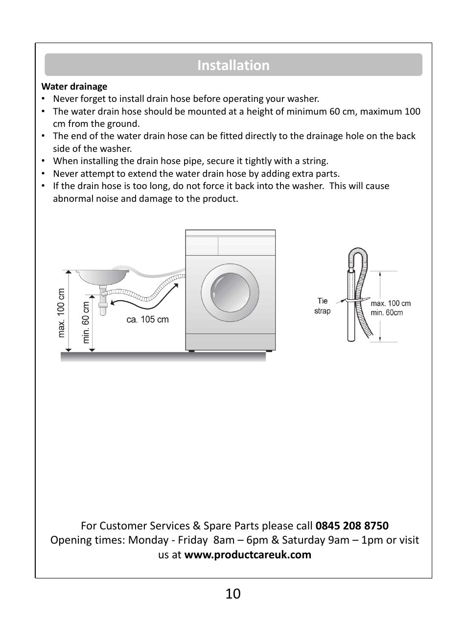 Installation 10 | RUSSELL HOBBS White 8KG 1400 Spin Speed Inverter Direct Drive Washing Machine RHWM81400DIDW User Manual | Page 10 / 32