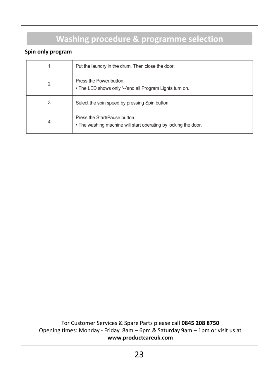 Washing procedure & programme selection 23 | RUSSELL HOBBS White 8KG 1400 Spin Speed Inverter Direct Drive Washing Machine RHWM81400DIDW User Manual | Page 23 / 32