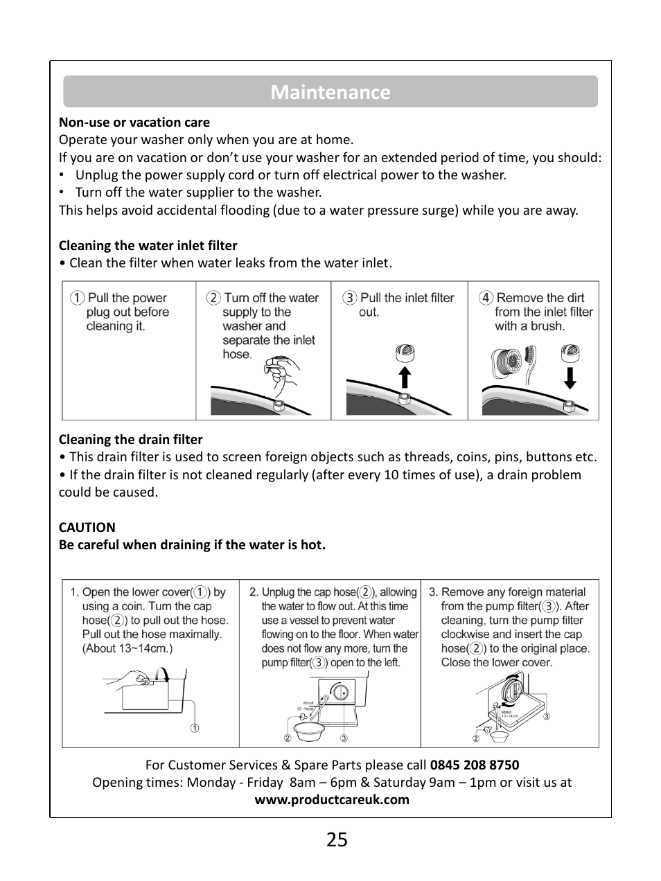 Maintenance 25 | RUSSELL HOBBS White 8KG 1400 Spin Speed Inverter Direct Drive Washing Machine RHWM81400DIDW User Manual | Page 25 / 32