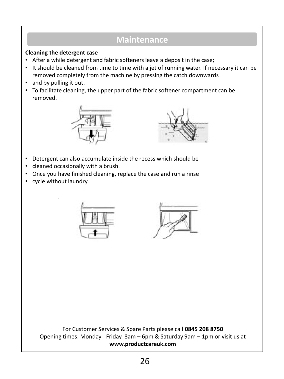 Maintenance 26 | RUSSELL HOBBS White 8KG 1400 Spin Speed Inverter Direct Drive Washing Machine RHWM81400DIDW User Manual | Page 26 / 32