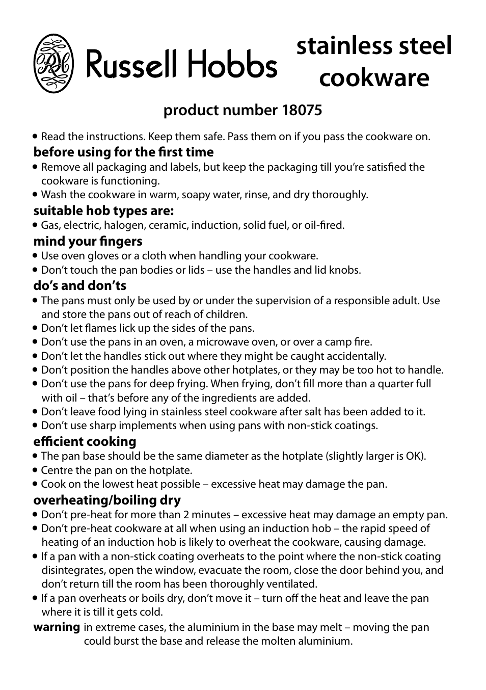 RUSSELL HOBBS 18075 User Manual | 2 pages