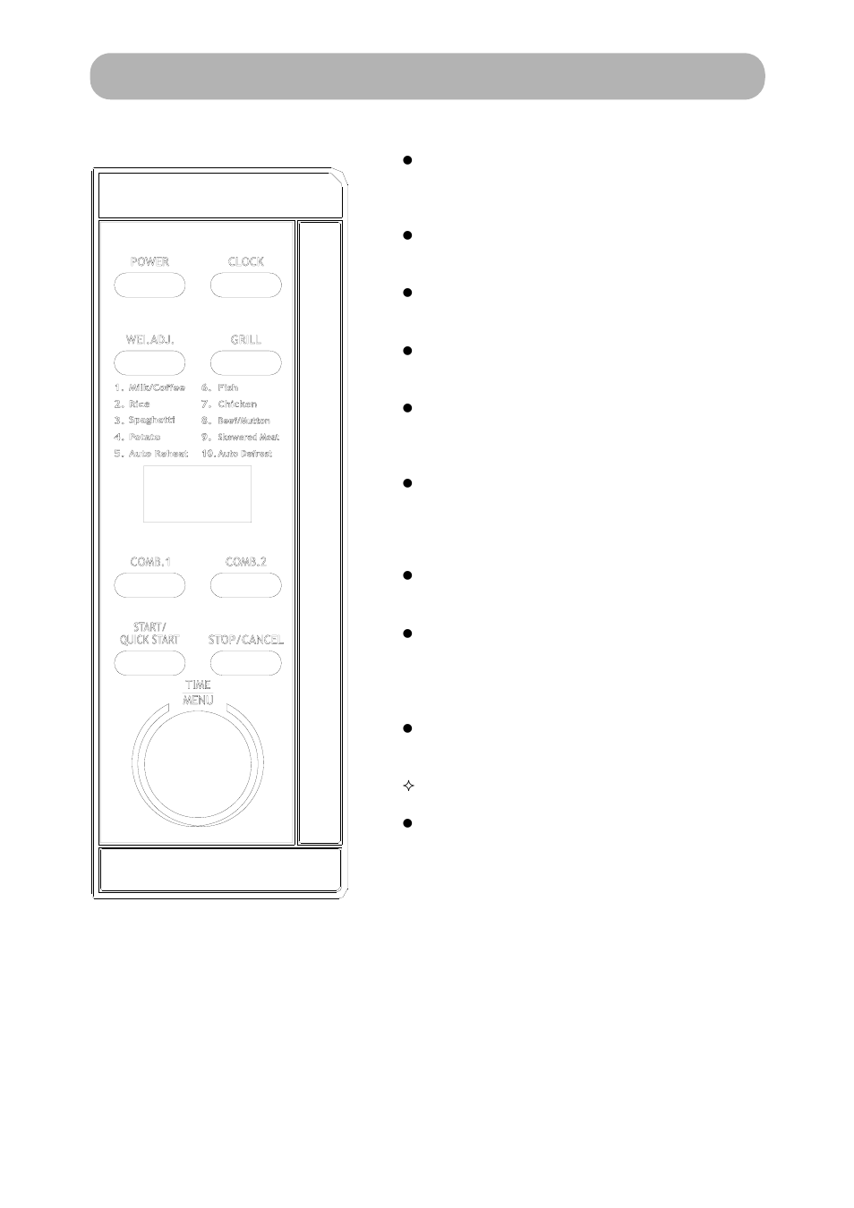 Control panel | RUSSELL HOBBS 23 Litre Digital Microwave with Grill RHM2308 User Manual | Page 7 / 15