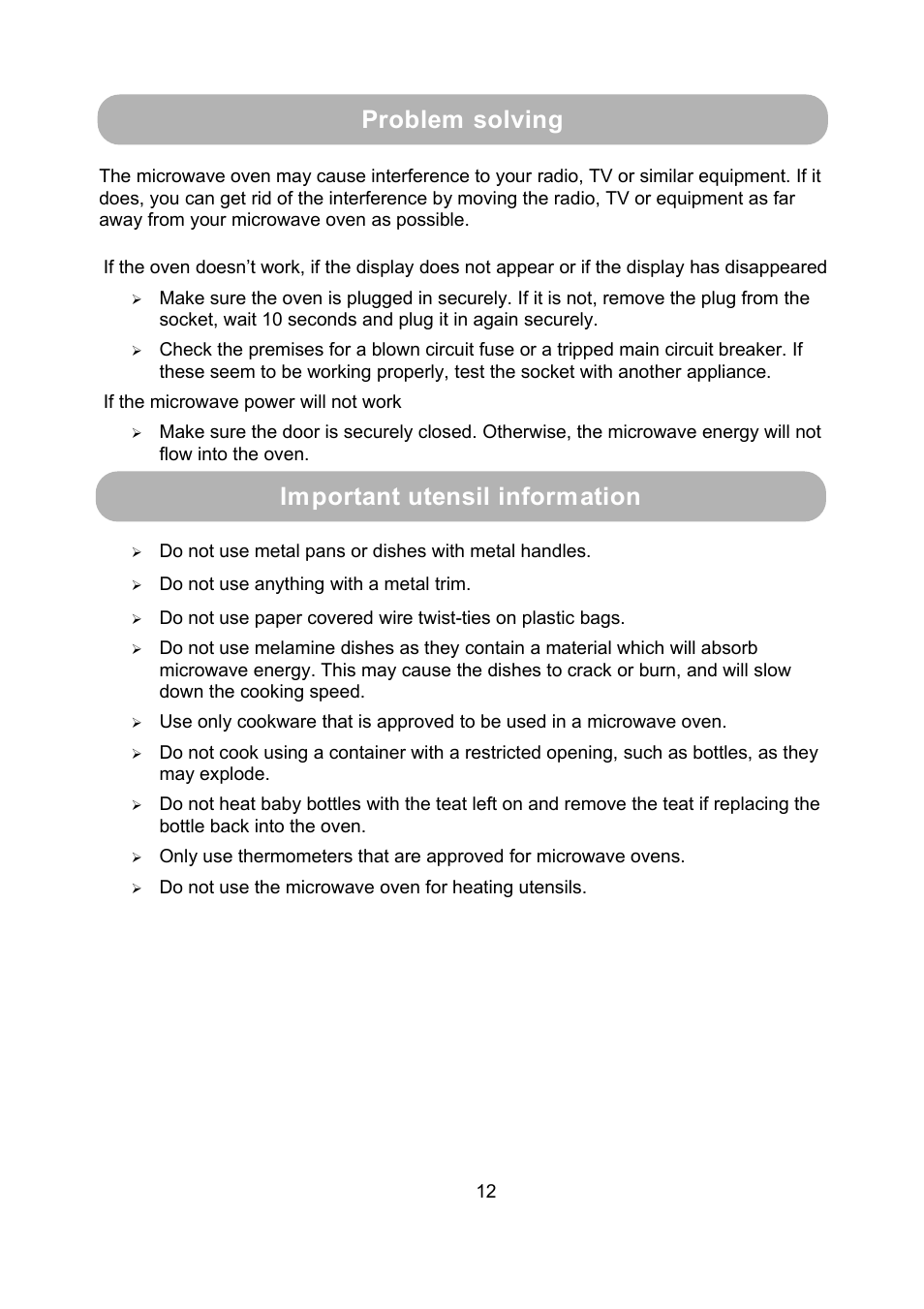 Problem solving important utensil information | RUSSELL HOBBS RHM2009S User Manual | Page 14 / 16