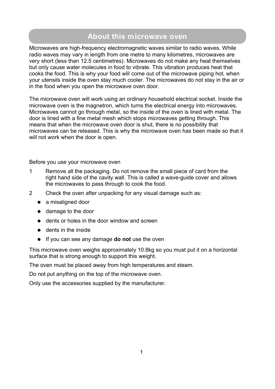 About this microwave oven | RUSSELL HOBBS RHM2009S User Manual | Page 3 / 16