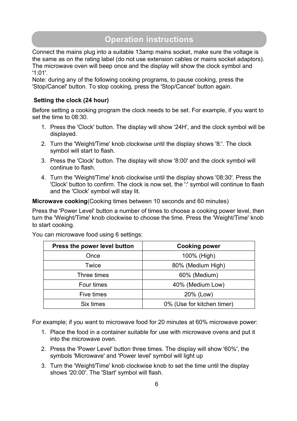 Operation instructions | RUSSELL HOBBS RHM2009S User Manual | Page 8 / 16