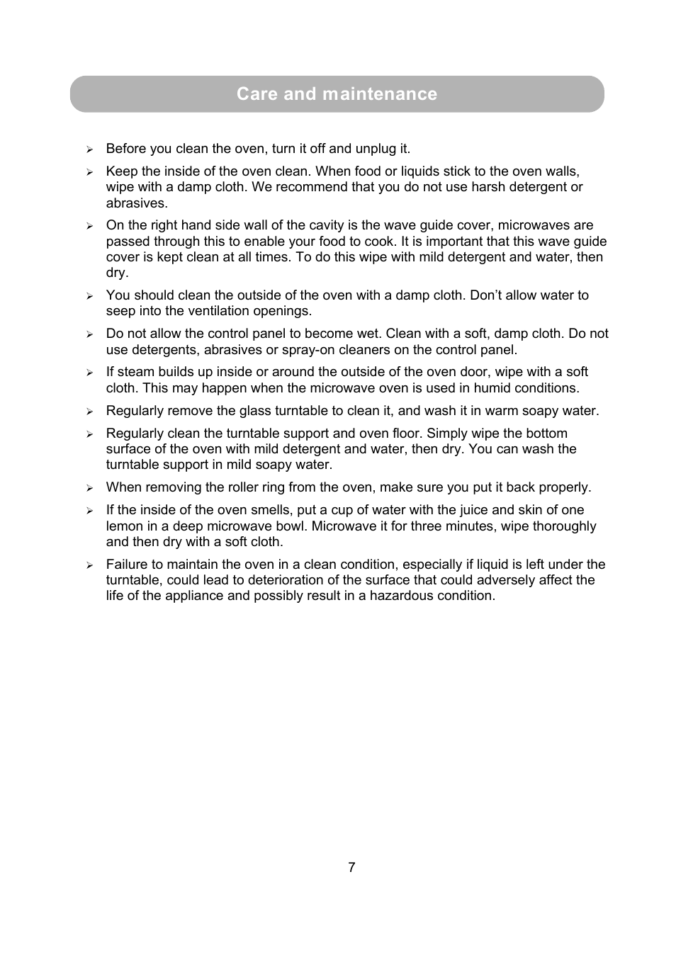 Care and maintenance | RUSSELL HOBBS RHM1709B User Manual | Page 9 / 12