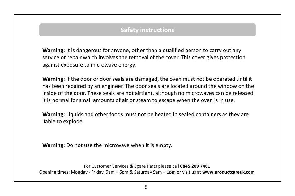 Safety instructions | RUSSELL HOBBS 30 Litre Microwave Oven RHM3003 User Manual | Page 10 / 36