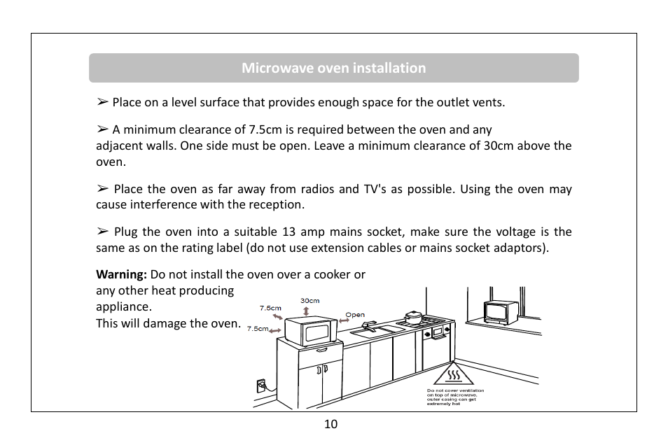 Microwave oven installation | RUSSELL HOBBS 30 Litre Microwave Oven RHM3003 User Manual | Page 11 / 36