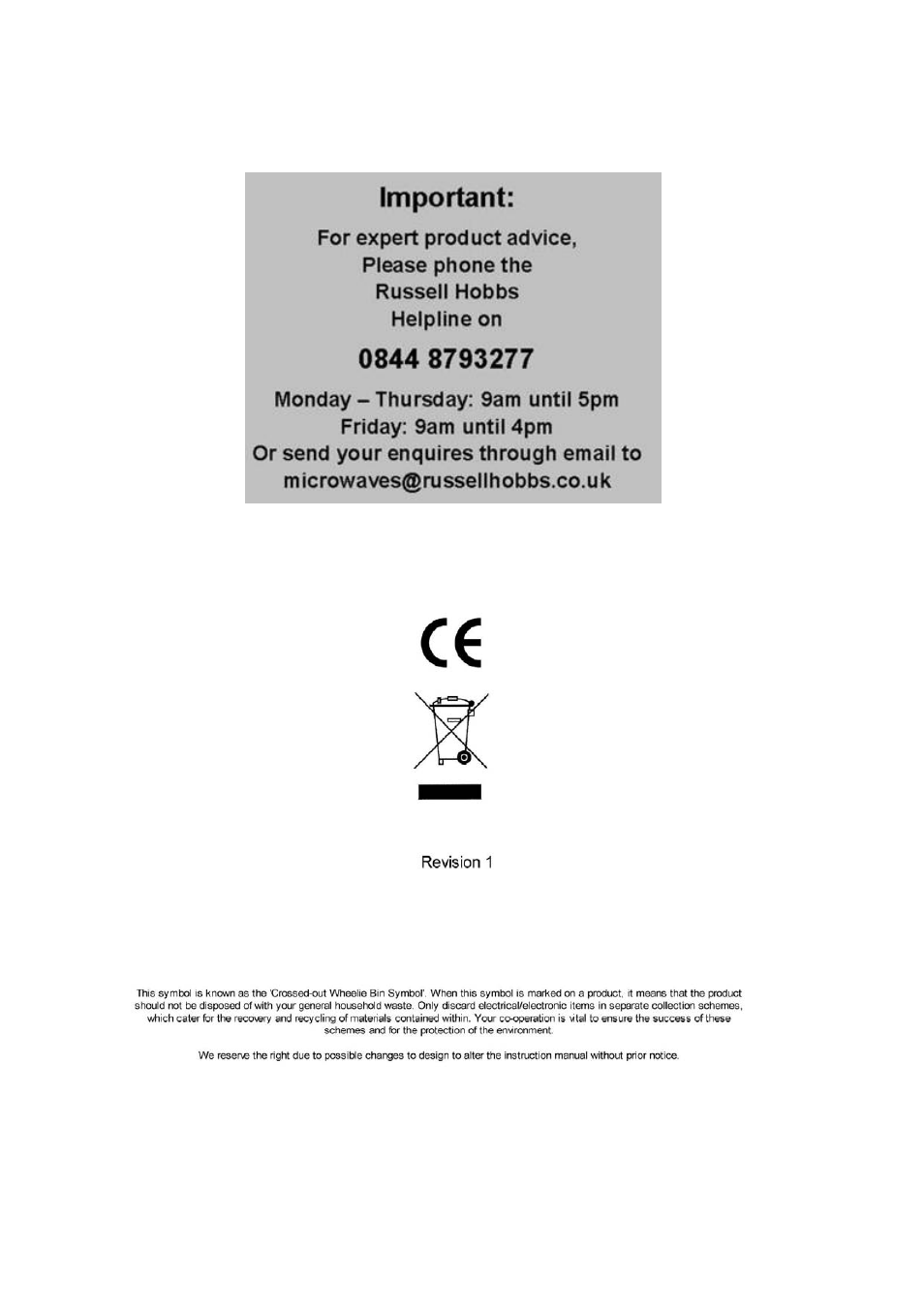 RUSSELL HOBBS 20 Litre Digital Microwave With Grill RHM2031 User Manual | Page 16 / 16