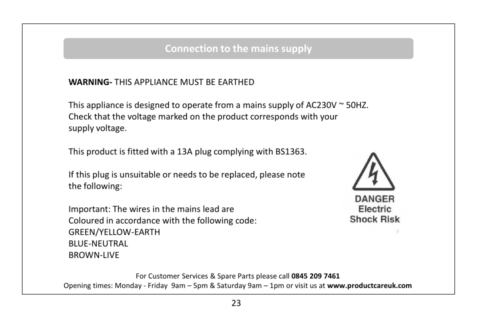 Connection to the mains supply | RUSSELL HOBBS RHM2080BR User Manual | Page 25 / 32