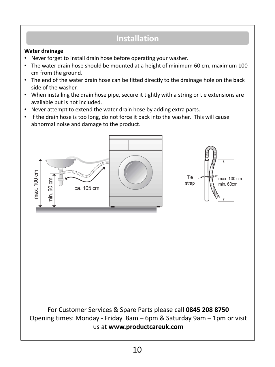 Installation 10 | RUSSELL HOBBS Russel Hobbs Spin Speed Washing Machine RHWM61200B User Manual | Page 11 / 32