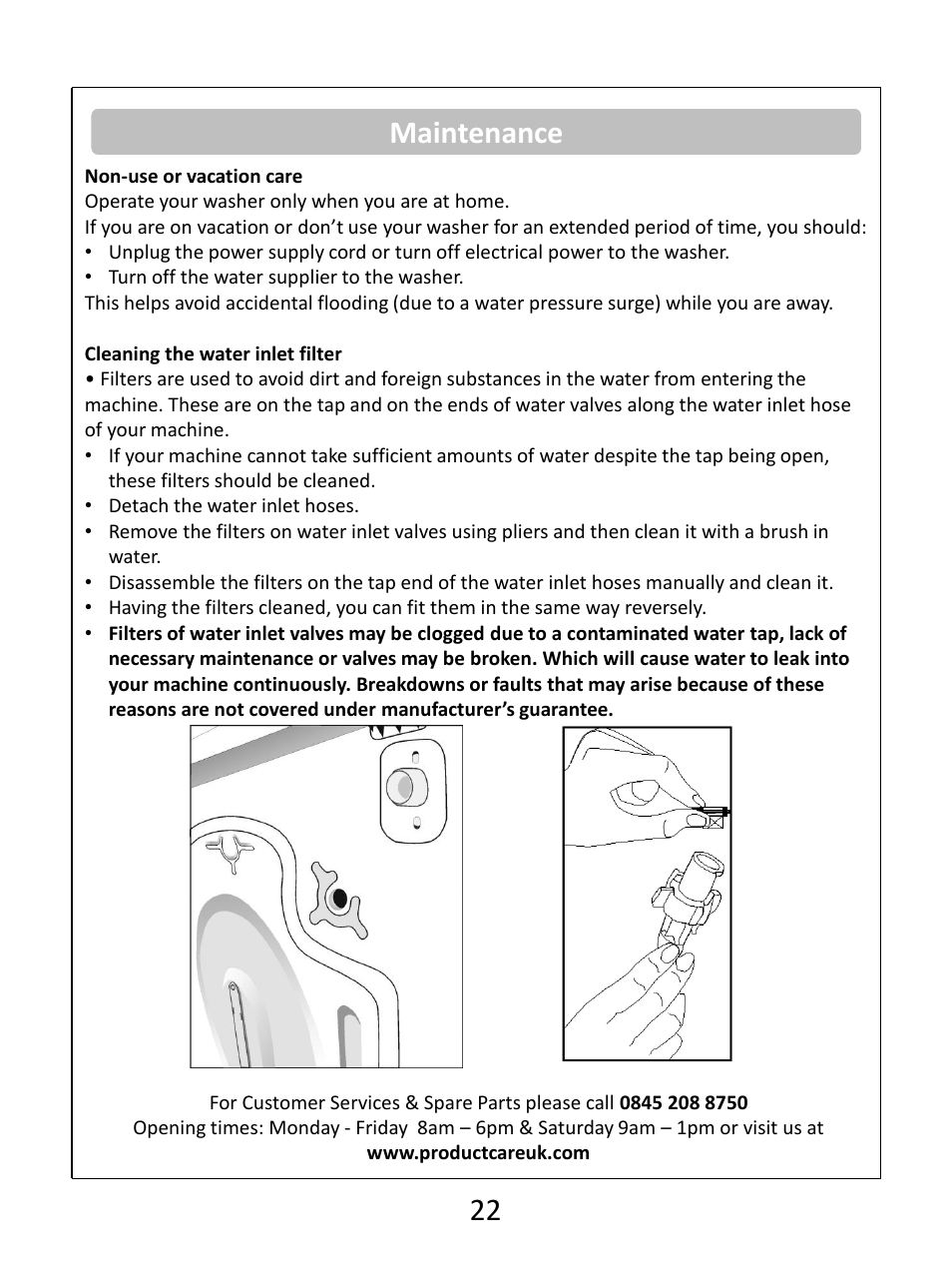 Maintenance 22 | RUSSELL HOBBS Russel Hobbs Spin Speed Washing Machine RHWM61200B User Manual | Page 23 / 32