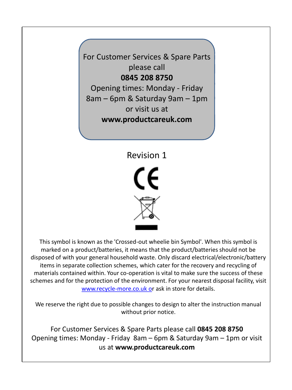 Revision 1 | RUSSELL HOBBS Russel Hobbs Spin Speed Washing Machine RHWM61200B User Manual | Page 32 / 32