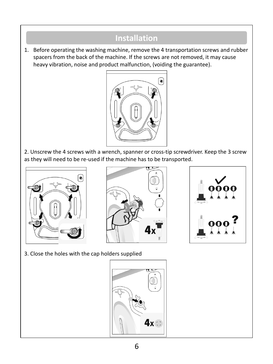 Installation | RUSSELL HOBBS Russel Hobbs Spin Speed Washing Machine RHWM61200B User Manual | Page 7 / 32