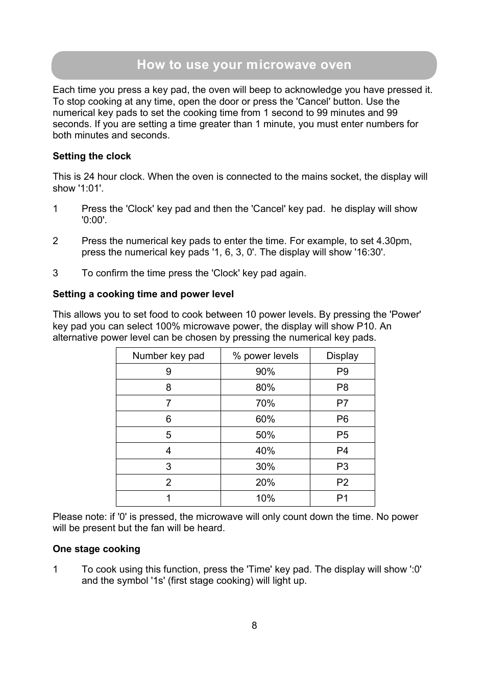 Control panel how to use your microwave oven | RUSSELL HOBBS RHM1710 User Manual | Page 9 / 18