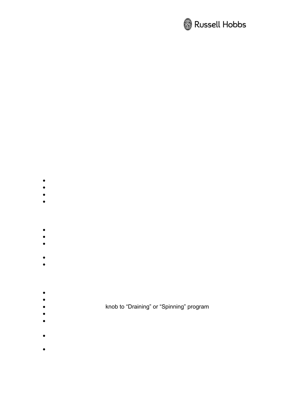 Child lock, Running the machine, Program selection and features | Start/pause, Starting the programme, Changing the programme, Cancellation of the programme, End of programme | RUSSELL HOBBS Washing Machine RH1042 User Manual | Page 15 / 22