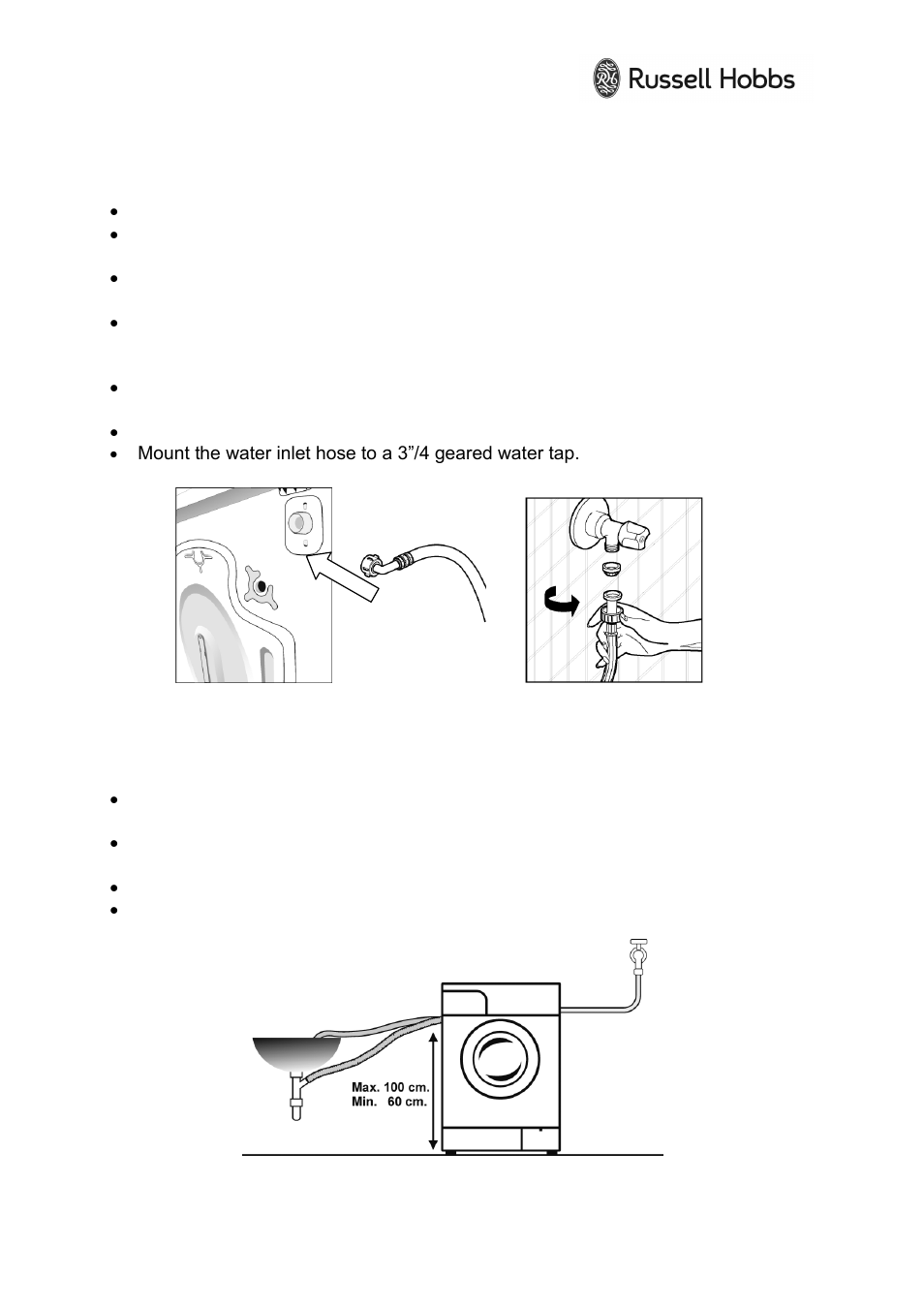 Water discharge connection | RUSSELL HOBBS Washing Machine RH1042 User Manual | Page 7 / 22