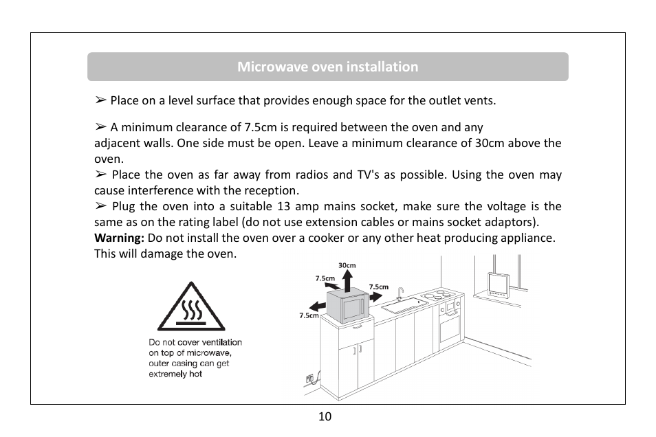 Microwave oven installation | RUSSELL HOBBS Russel Hobbs 23 Litre Microwave Oven RHM2362S User Manual | Page 11 / 32