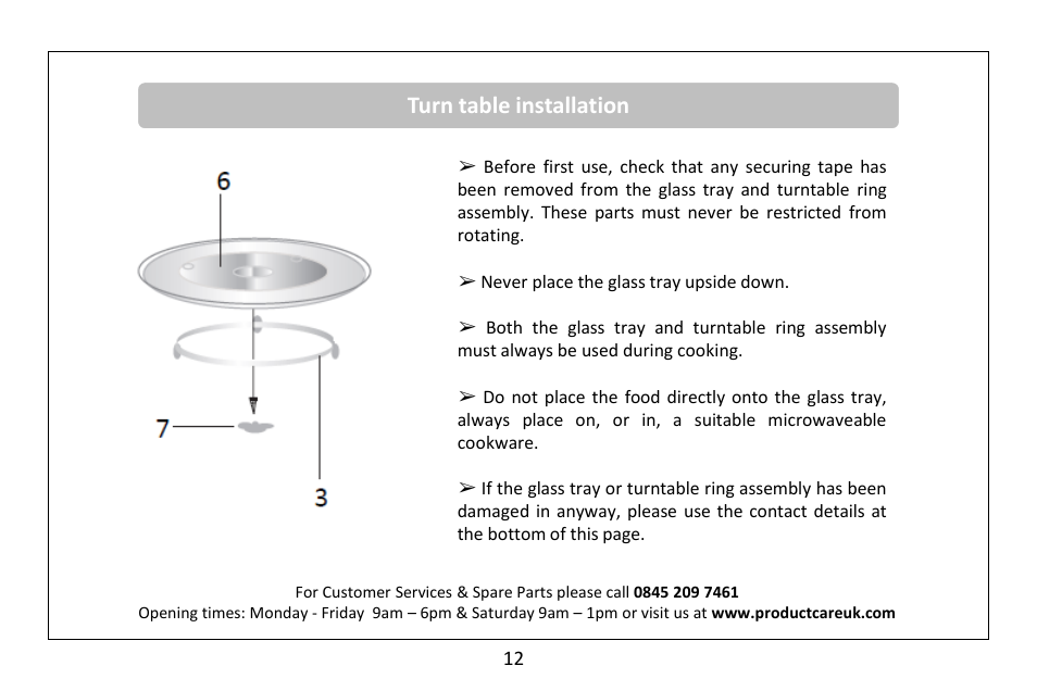 Turn table installation | RUSSELL HOBBS Russel Hobbs 23 Litre Microwave Oven RHM2362S User Manual | Page 13 / 32