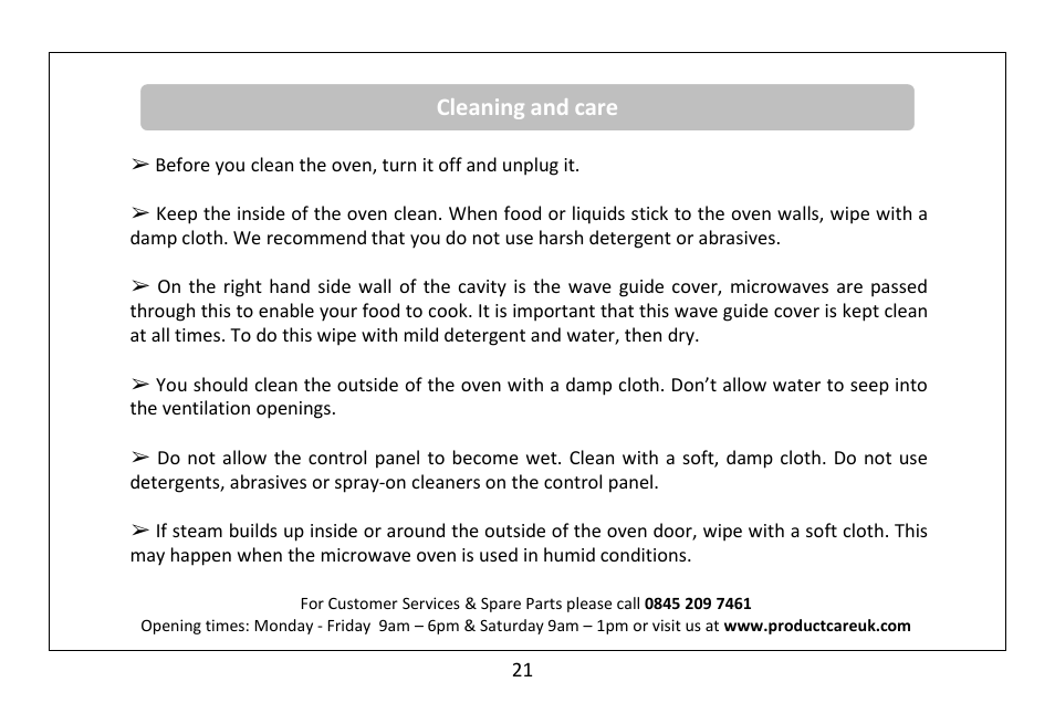 Cleaning and care | RUSSELL HOBBS Russel Hobbs 23 Litre Microwave Oven RHM2362S User Manual | Page 22 / 32