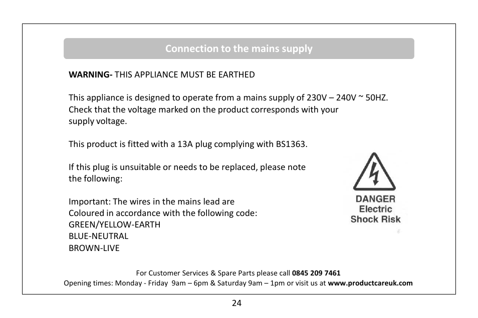 Connection to the mains supply | RUSSELL HOBBS Russel Hobbs 23 Litre Microwave Oven RHM2362S User Manual | Page 25 / 32