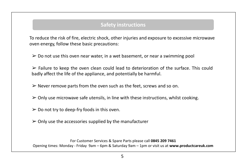 Safety instructions | RUSSELL HOBBS Russel Hobbs 23 Litre Microwave Oven RHM2362S User Manual | Page 6 / 32