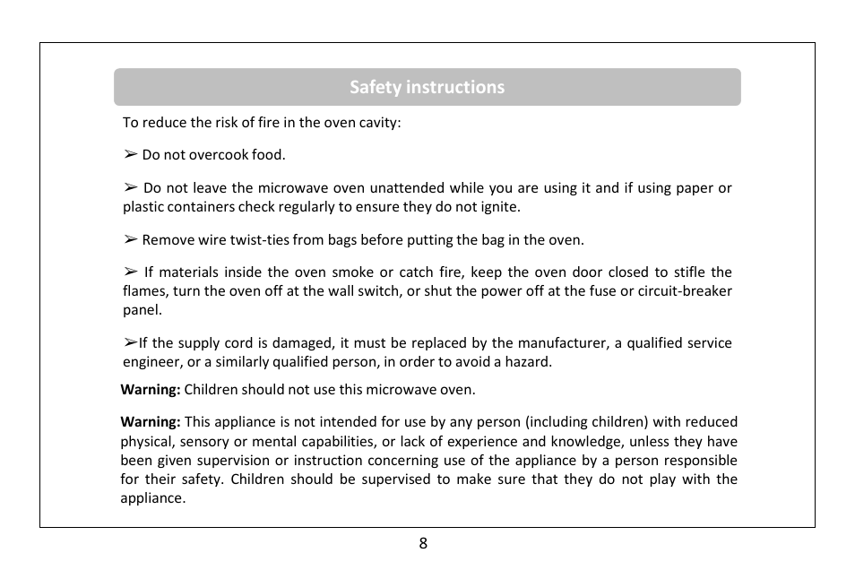 Safety instructions | RUSSELL HOBBS Russel Hobbs 23 Litre Microwave Oven RHM2362S User Manual | Page 9 / 32