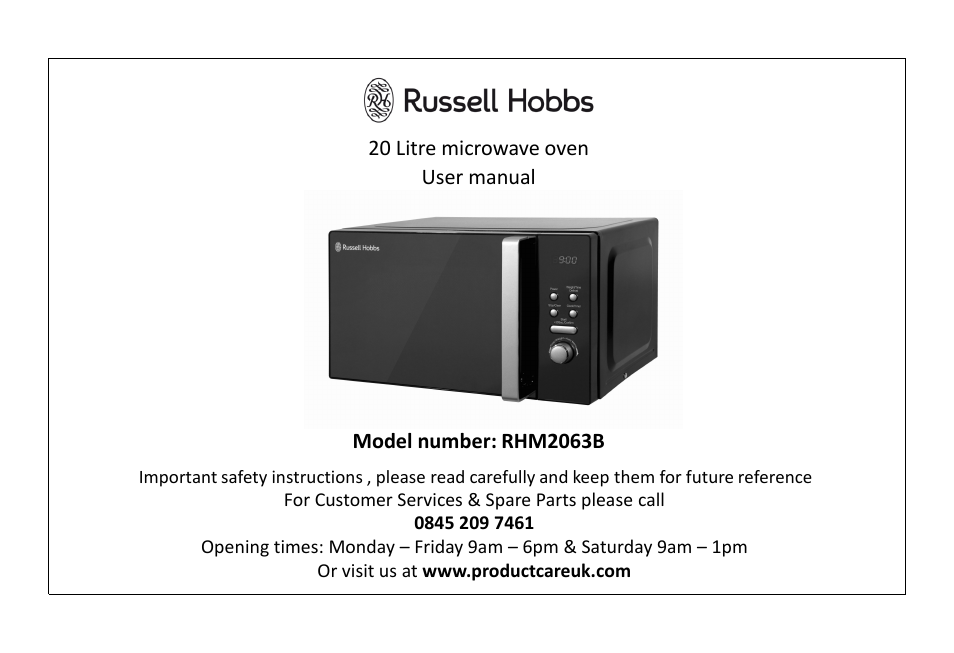RUSSELL HOBBS 20 Litre Microwave Oven RHM2063B User Manual | 32 pages